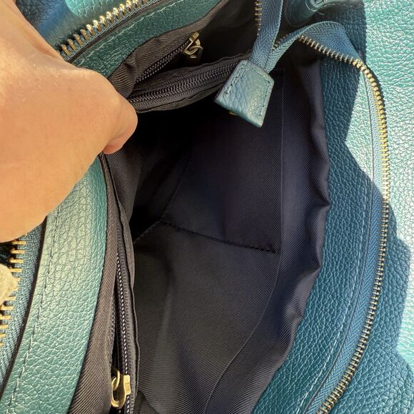 Viola Castellani Italian Leather Dark Teal Purse Large Gold Chain Crossbody NWT - Picture 12 of 16